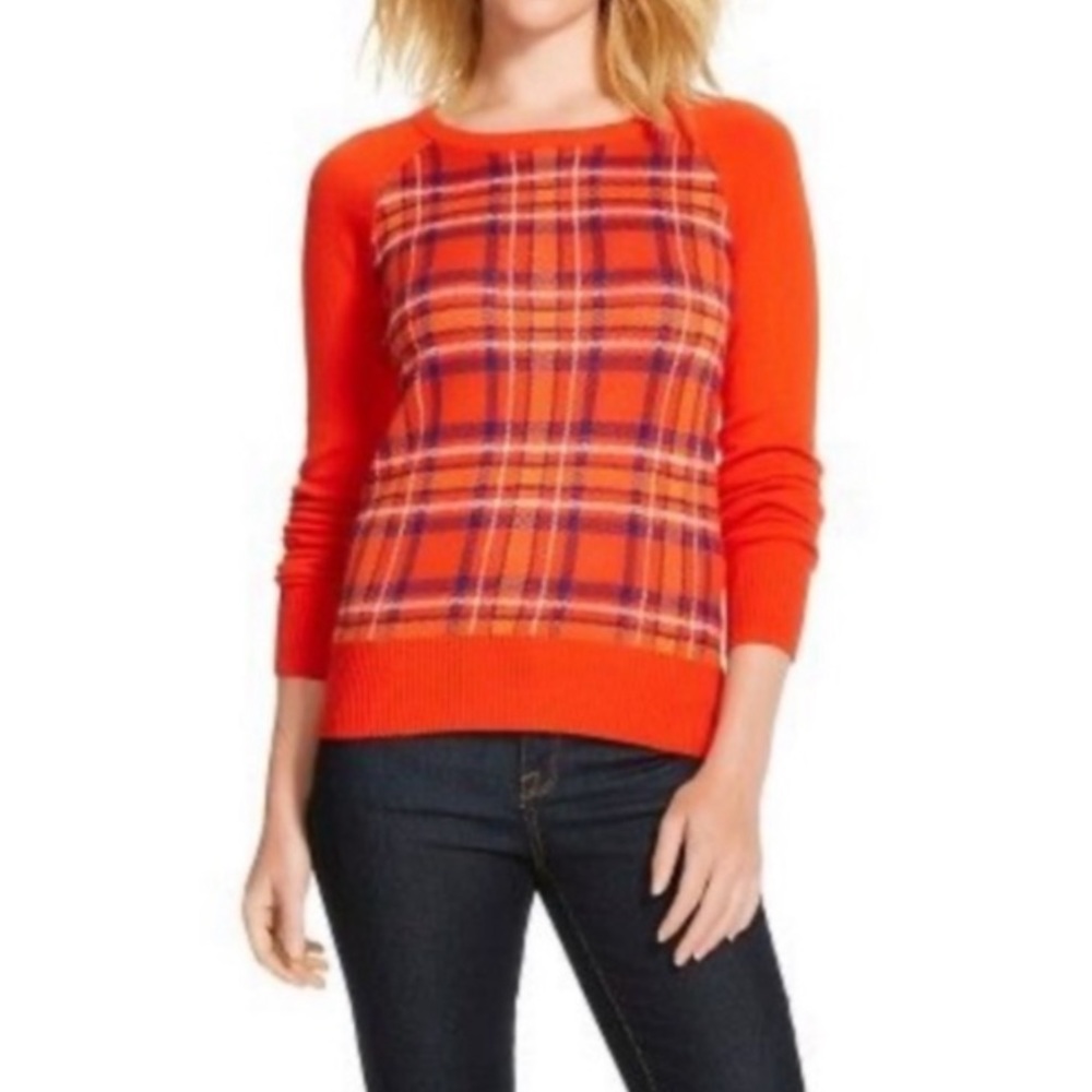 Merona Orange Plaid Sweater Large Preppy Retro 90s Y2K Grunge